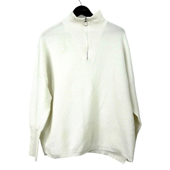 Anrabess Women XL White Oversized Sweater Long Sleeve Quarter Zip Pullover T3 - Picture 3 of 11